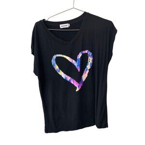 Magicmk T Shirt Size Large V Neck Short Sleeve Top Colorful Heart Print Casual